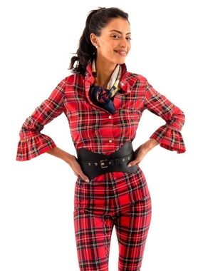 Gretchen Scott Duke of York Priss Blouse Red Tartan Plaid Preppy.     15
